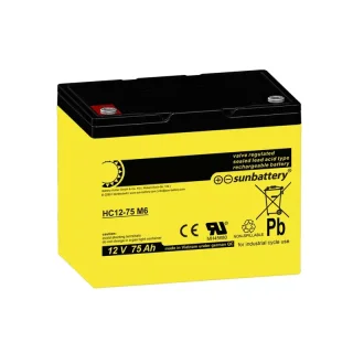 SUN Battery AGM HC12-75 Akku 12V 75Ah | Zyklenfest | High Cycle | Wartungsfrei