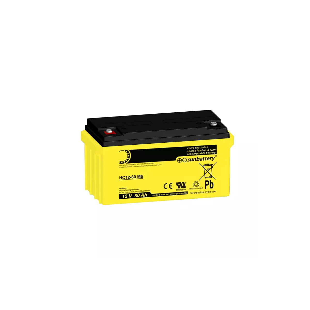 SUN Battery AGM Akku 12V 82Ah High Cycle zyklenfest – F-M6 Schraubanschluss (350×167×179mm)