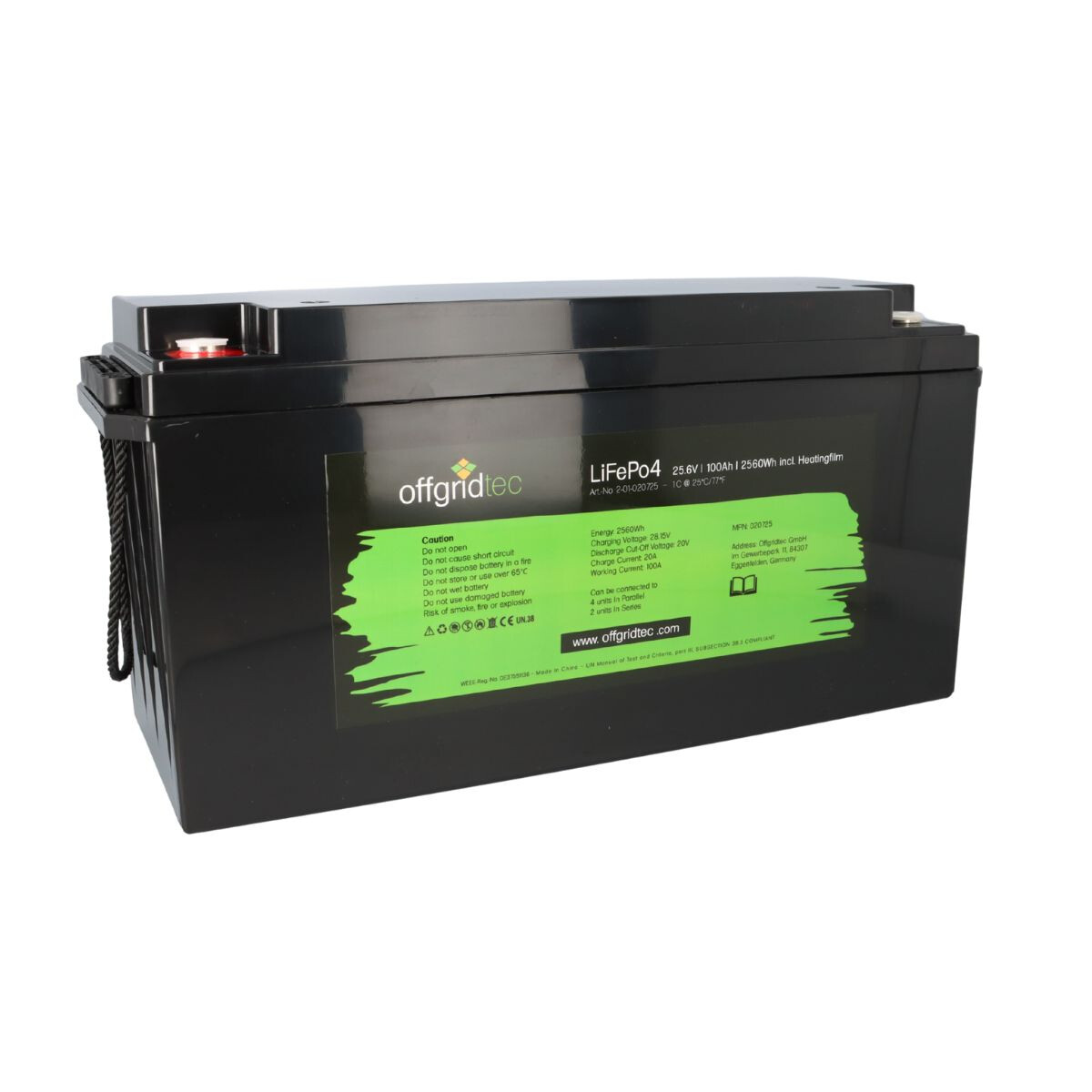 Offgridtec LiFePO4 Akku 25,6V 100Ah mit Heizmatte mit 0% MwSt nach §12 Abs. 3 UstG