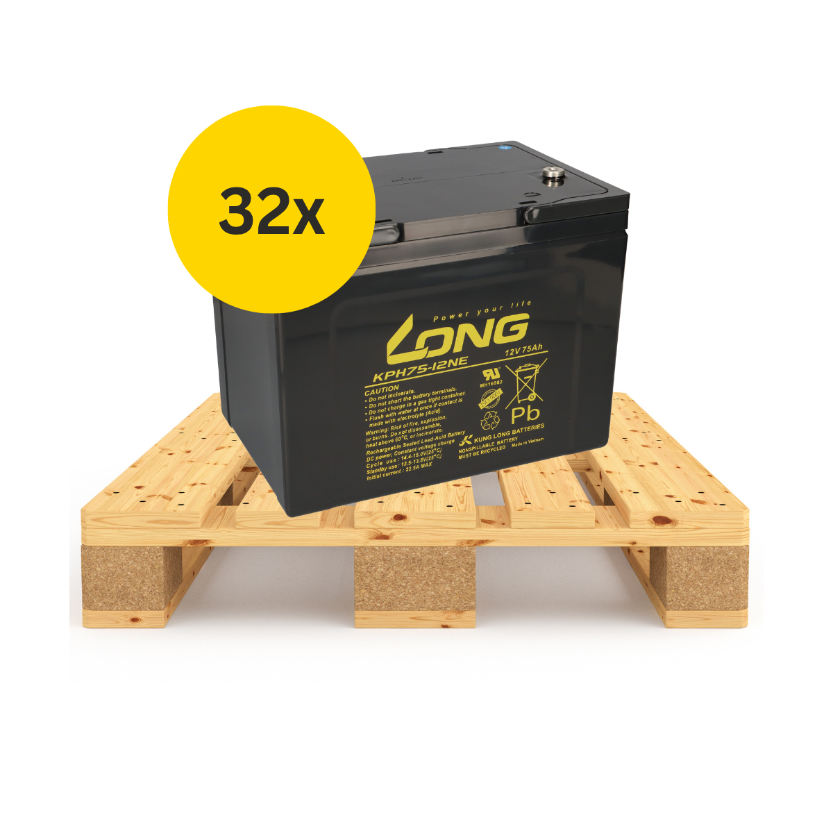 32x Kung Long KPH75-12NE AGM Akku 12V 75Ah M6 – Palettenpaket für Gewerbe & Reha