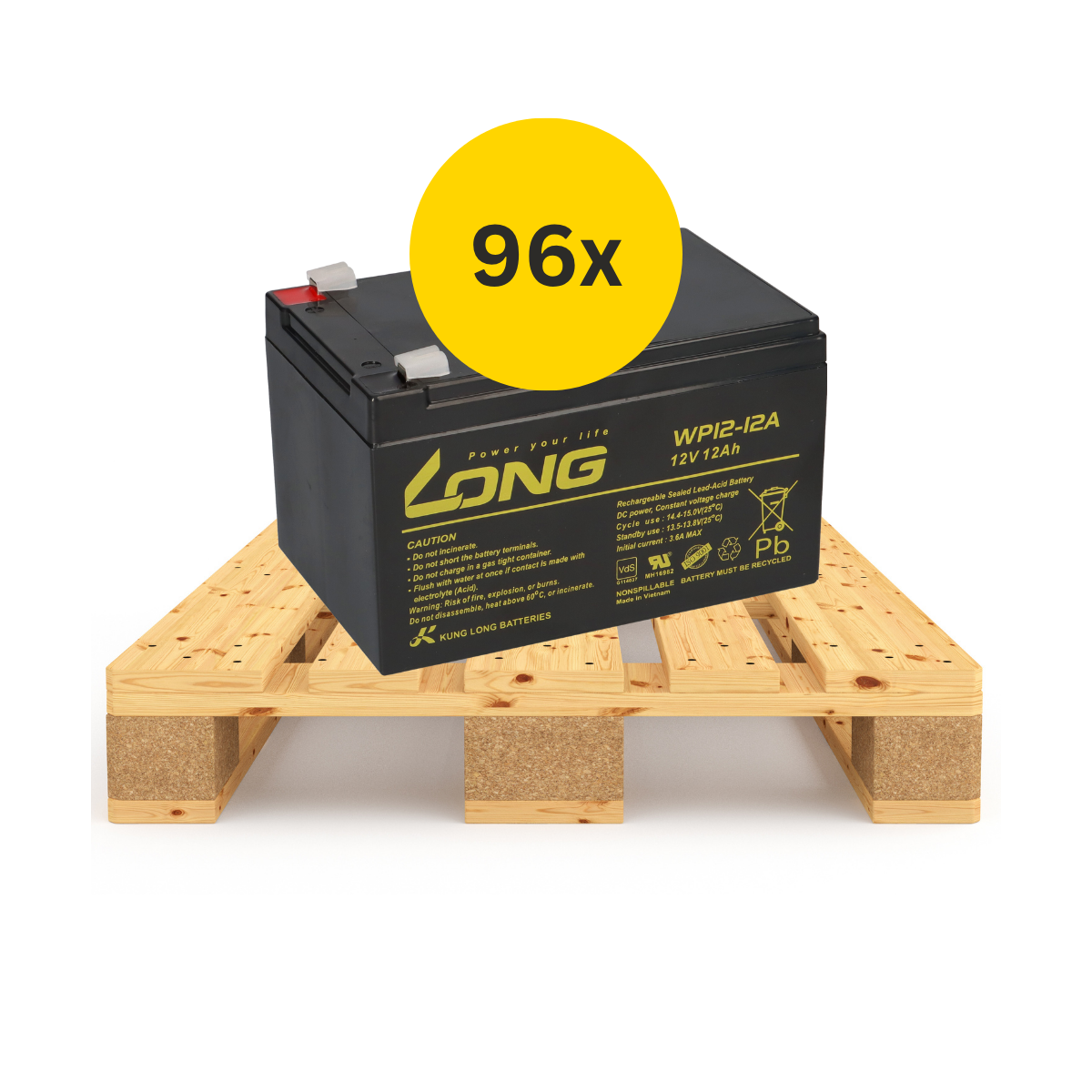 96x Kung Long WP12-12 AGM Akku 12V 12Ah – 1/2 Palette | VdS