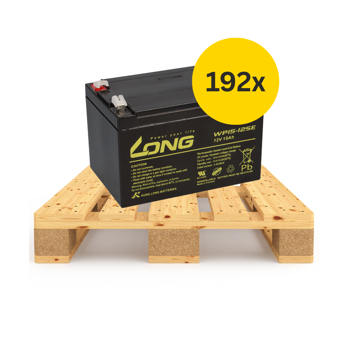 192× Kung Long WP15-12SE 12V 15Ah AGM-Akku – 1 Palette
