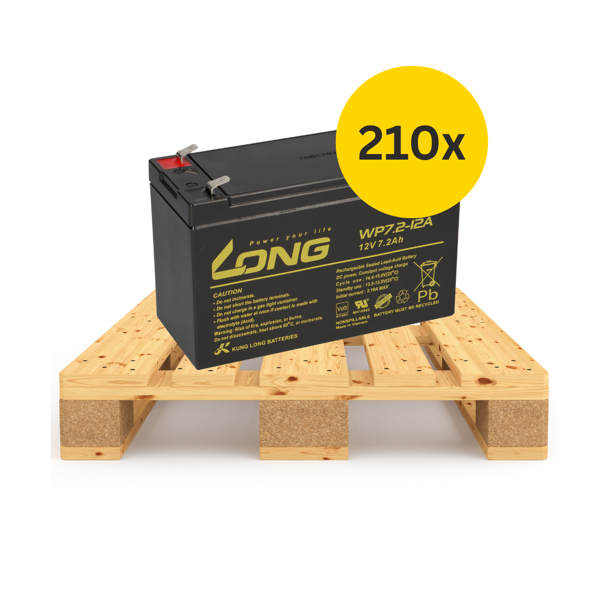 210x Kung Long WP7,2-12A F2 AGM Akku 12V 7,2Ah – Faston 6,3 mm – 1/2 Palette