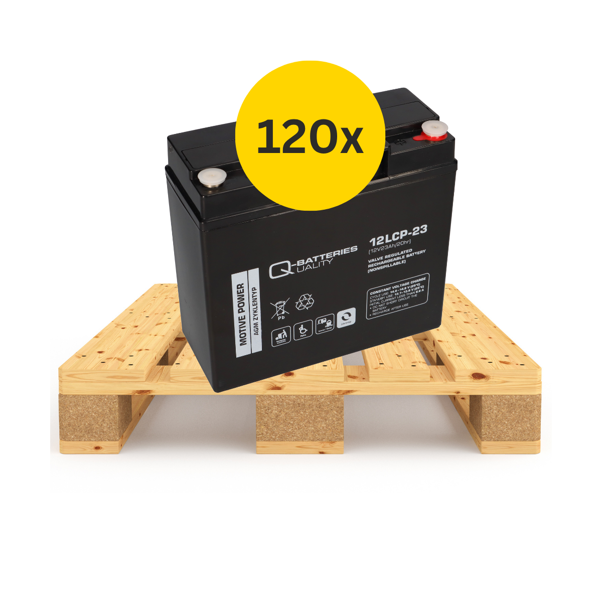 120x Q-Batteries 12LCP-23 12V 23Ah AGM Deep-Cycle Akku M5