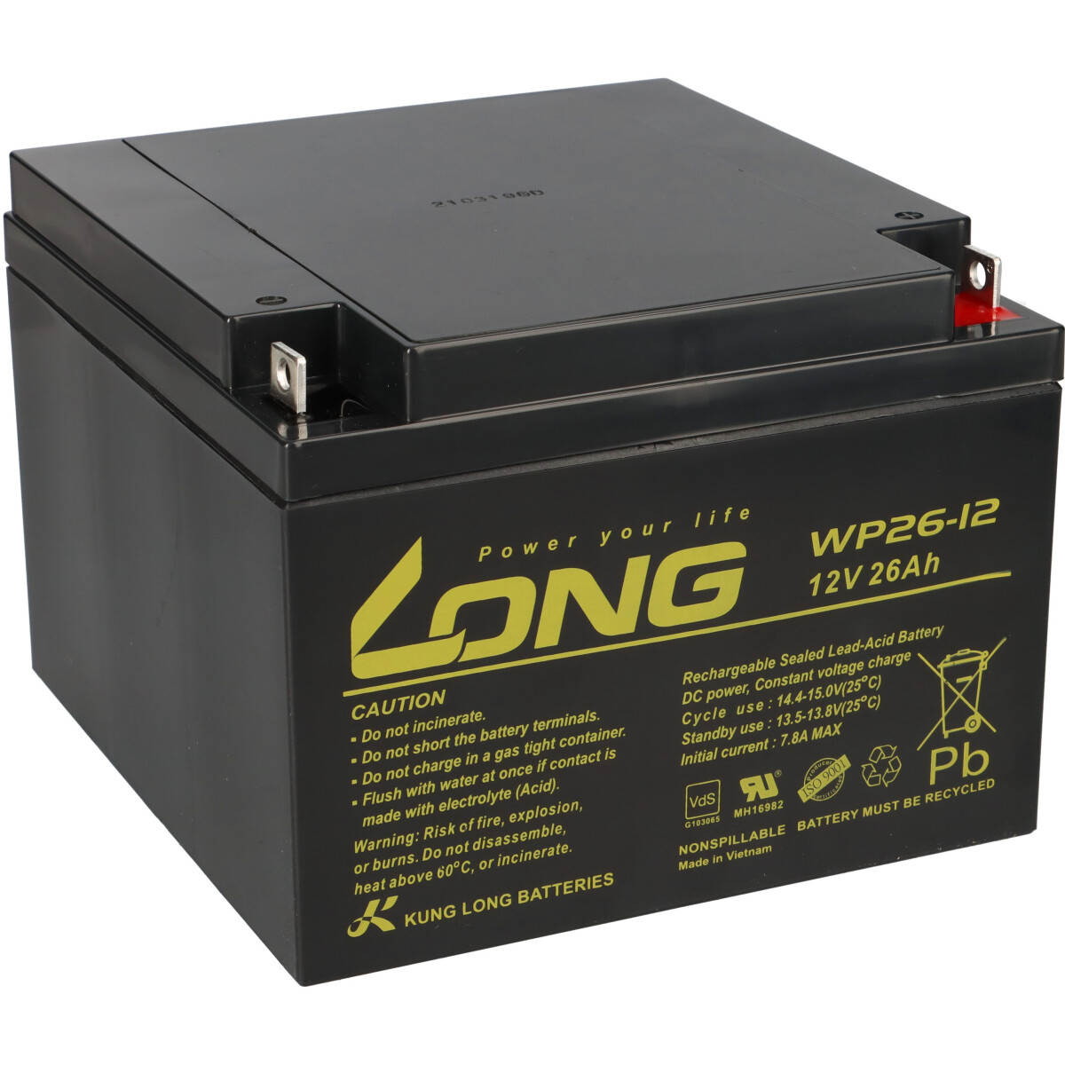 B-Ware Kung Long WP26-12 12V 26Ah AGM Bleiakku M5 VdS