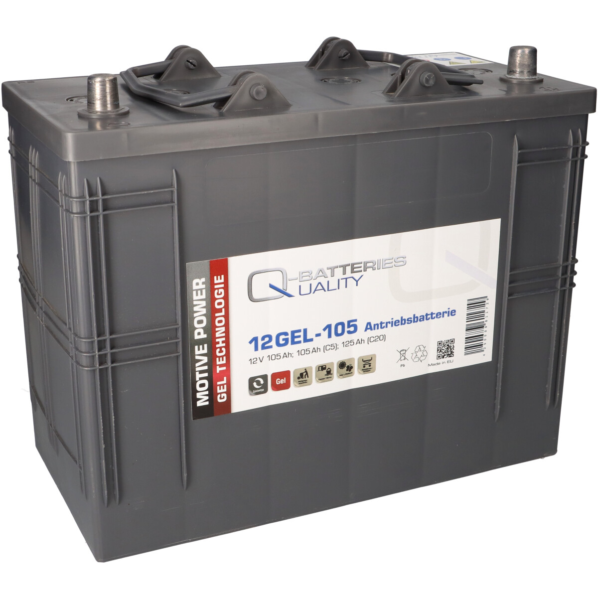 Q-Batteries 12GEL-105 12 V 105 Ah (C5) / 120 Ah (C20) Gel-Traktionsbatterie