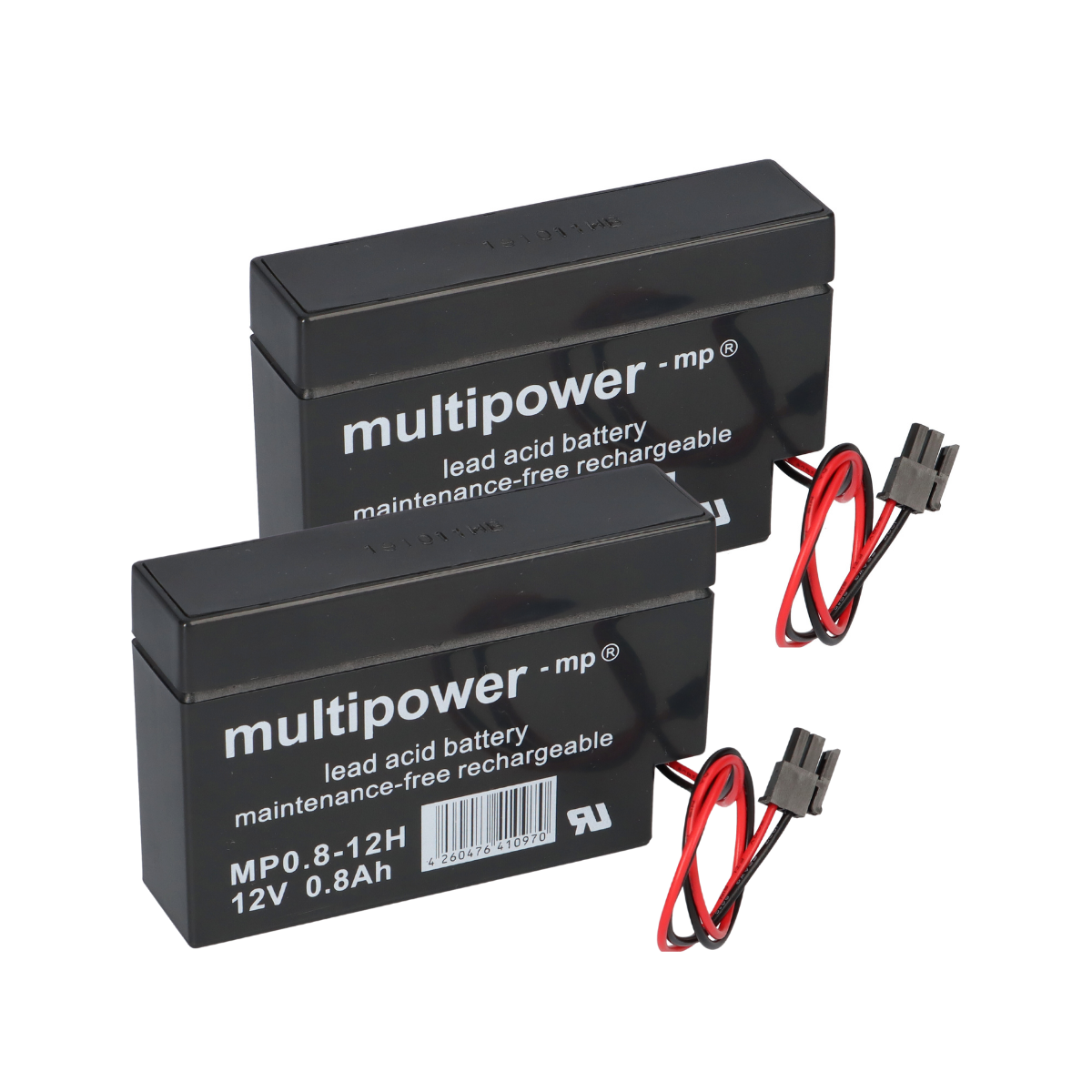 2x Multipower Blei-Akku MP0,8-12H Pb 12V 0,8Ah Heim und Haus Stecker Rollladen