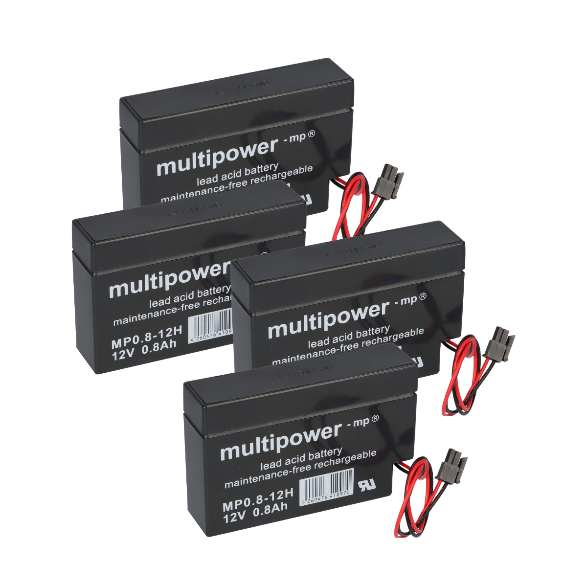 4x Multipower Blei-Akku MP0,8-12H Pb 12V 0,8Ah Heim und Haus Stecker Rollladen