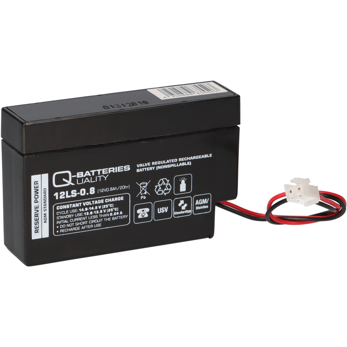 Q-Batteries 12LS-0.8 12V 0,8Ah Blei-Vlies-Akku / AGM mit JST Stecker