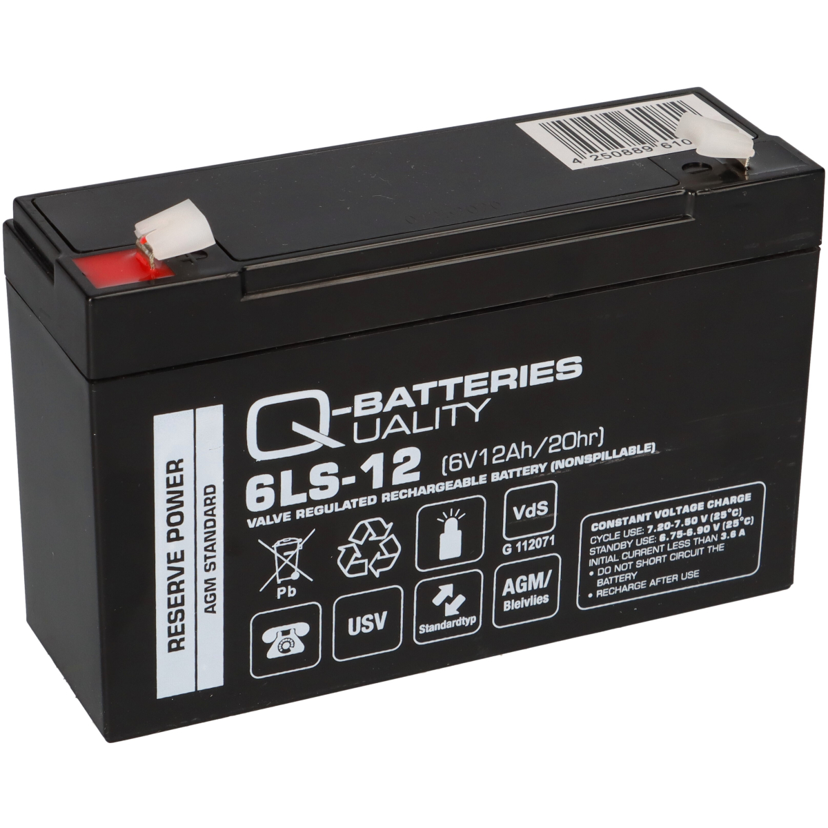 Q-Batteries 6LS-12 6V 12Ah Blei-Vlies Akku / AGM VRLA mit VdS