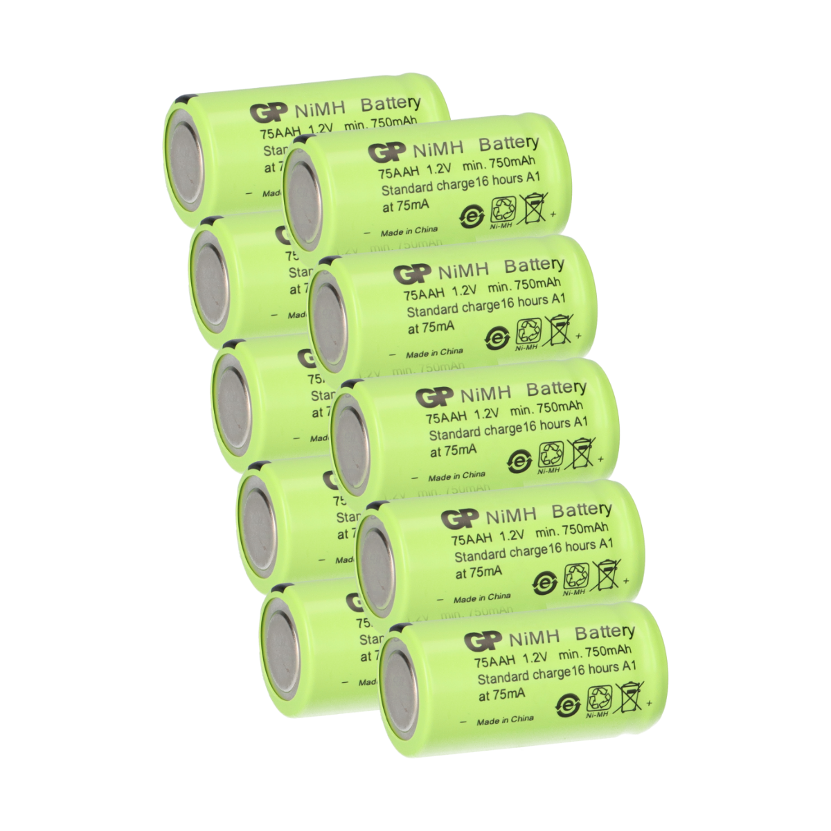 10x GP GP75AAH Akku 2/3AA Mignon NiMH Akku 1,2V 750mAh