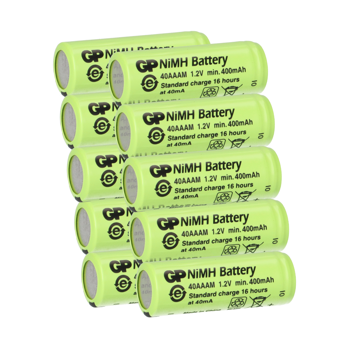 10x GP Akku 2/3 AAA 1,2V / 400mAh GP40AAAM Micro NiMH Akku Höhe 29,7mm
