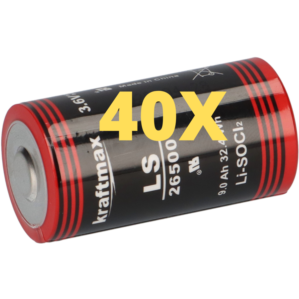 40x Kraftmax Lithium 3,6V Batterie LS26500 C Zelle 26500