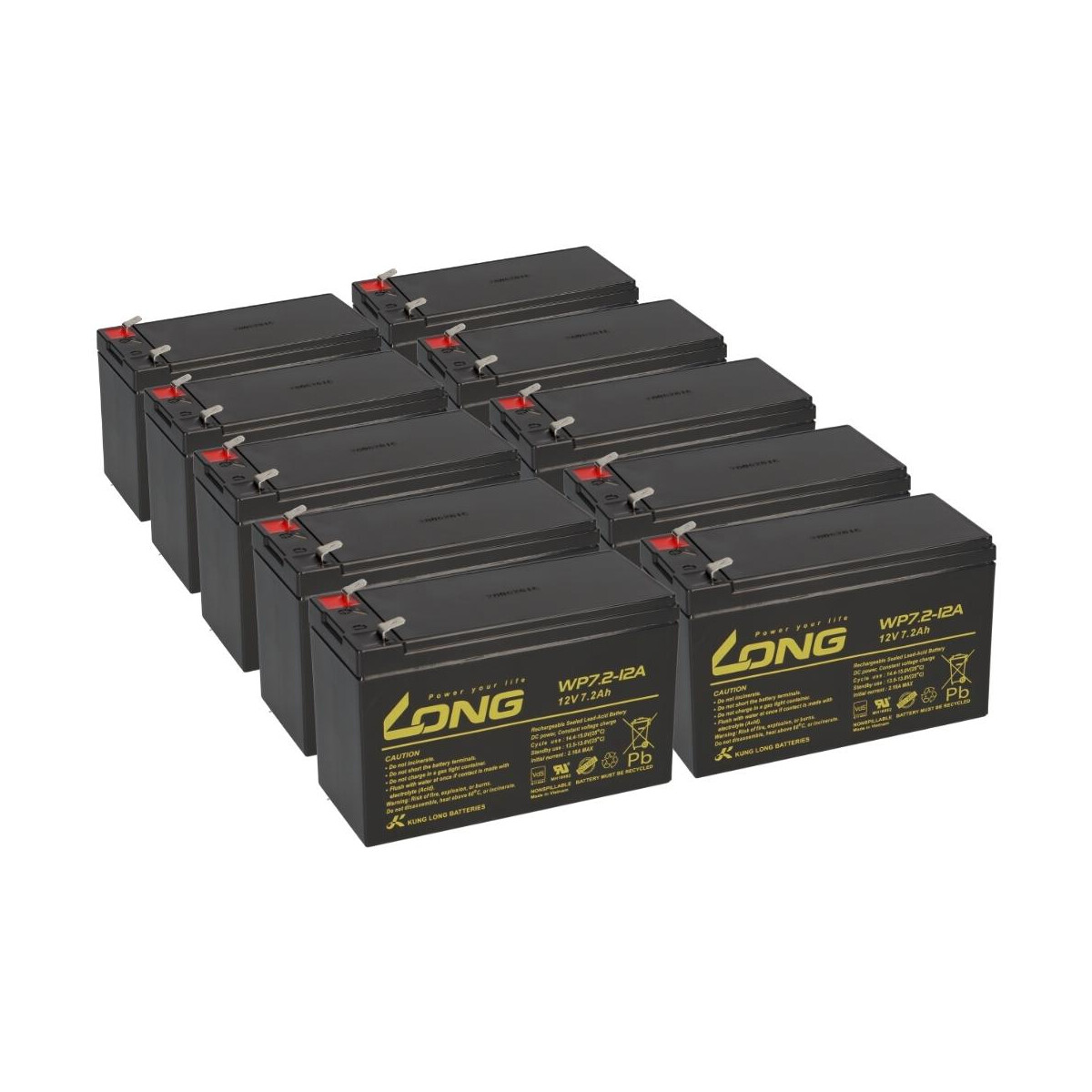 10x Kung Long WP7,2-12A F2 AGM Akku 12V 7,2Ah – Faston 6,3 mm