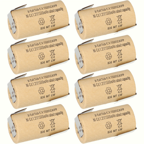 8x XCell Sub-C Hochleistungsakku mit Z- Lötfahne - 1,2V 1500 mAh Ni-CD