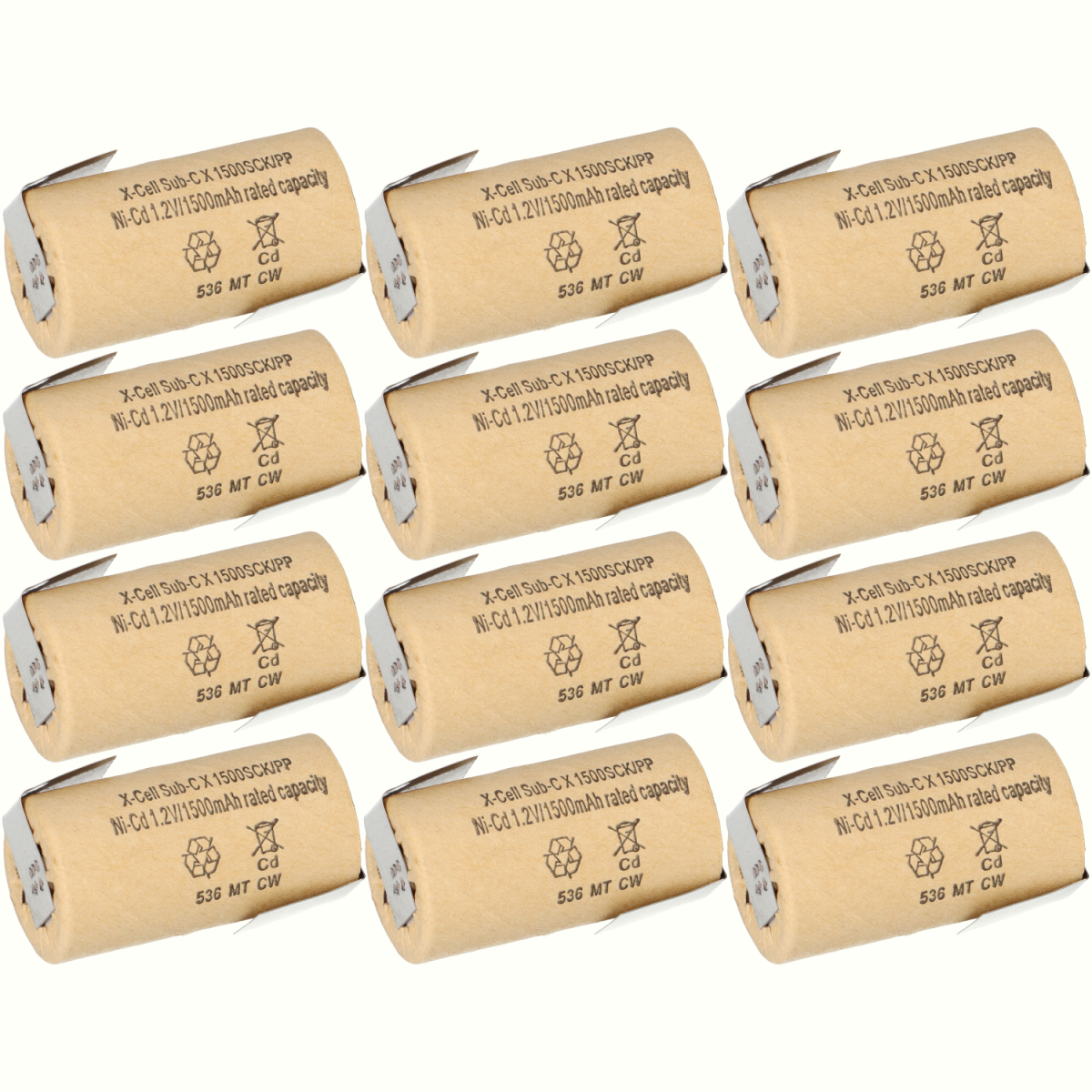 12x XCell Sub-C Hochleistungsakku mit Z- Lötfahne - 1,2V 1500 mAh Ni-CD