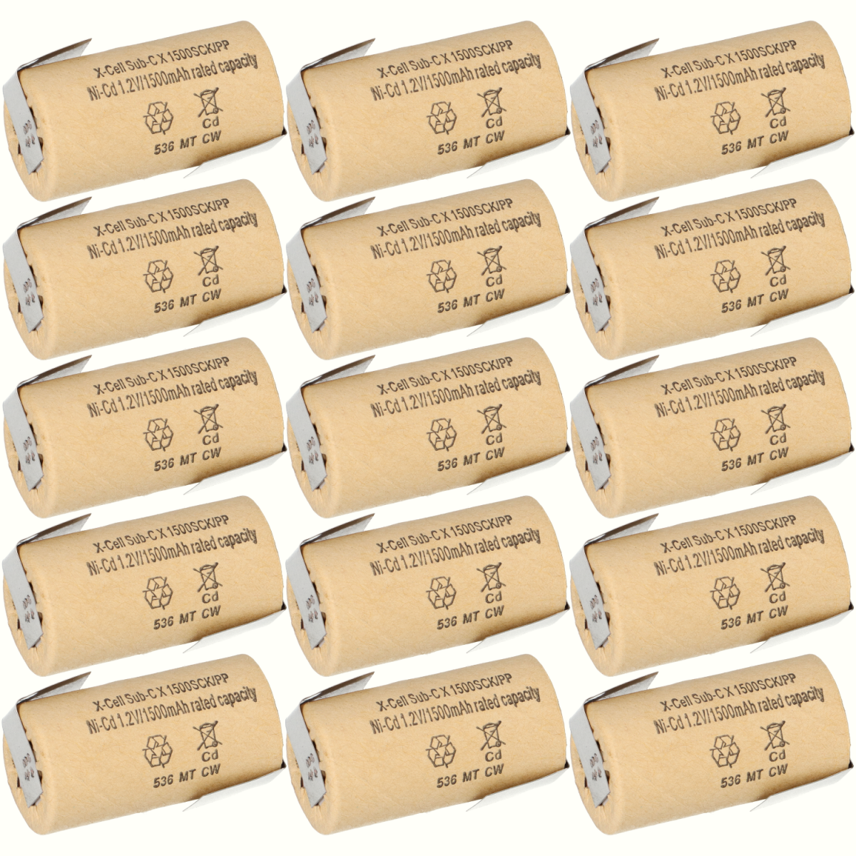 15x XCell Sub-C Hochleistungsakku mit Z- Lötfahne - 1,2V 1500 mAh Ni-CD
