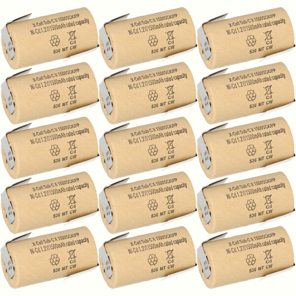 15x XCell Sub-C Hochleistungsakku mit Z- Lötfahne - 1,2V 1500 mAh Ni-CD