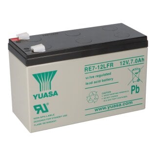 Yuasa Blei-Akku RE7-12FR Pb 12V / 7Ah 6-9 Jahresbatterie, Faston 4,8