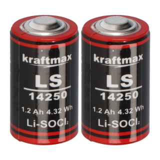 2x Kraftmax Lithium 3,6V Batterie LS14250 1/2 AA - Zelle ER14250 Li-SOCl2