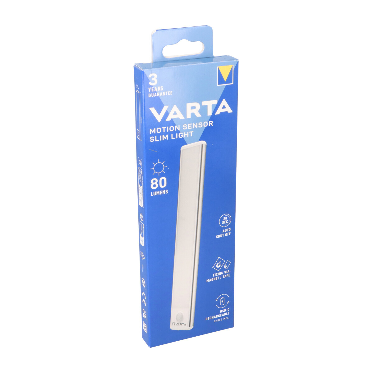 Varta LED Slim Light mit Bewegungssensor, 80 lm, Li‑Ion, USB, warmweiß