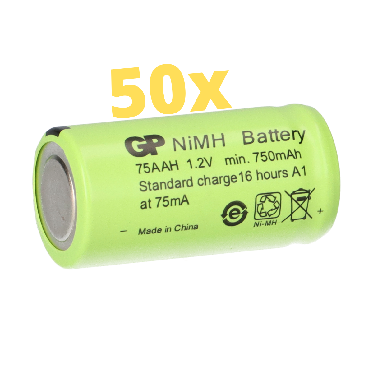 50x GP GP75AAH Akku 2/3AA Mignon NiMH Akku 1,2V 750mAh