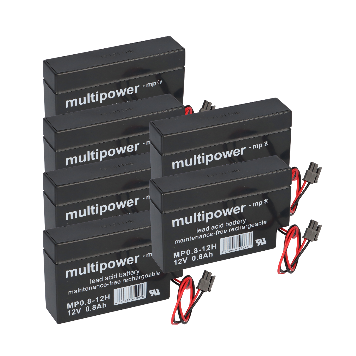 6x Multipower Blei-Akku MP0,8-12H Pb 12V 0,8Ah Heim und Haus Stecker Rollladen