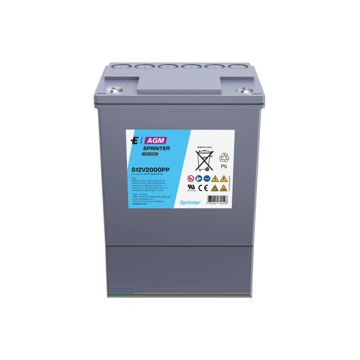 Exide S12V2000PP 12V 56,4Ah AGM Hochstrombatterie – Nachfolger XP12V1800, 2077W, F-M6