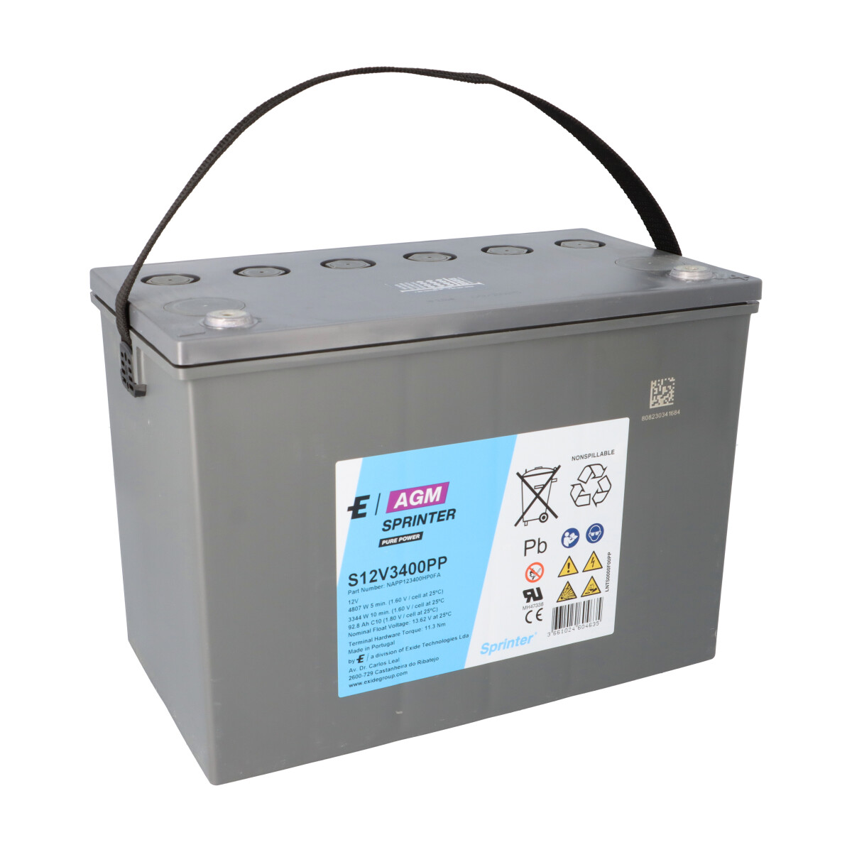 Exide Sprinter Pure Power S12V3400PP 12V 92,8Ah AGM Hochstrombatterie – 3344W, F-M6, USV
