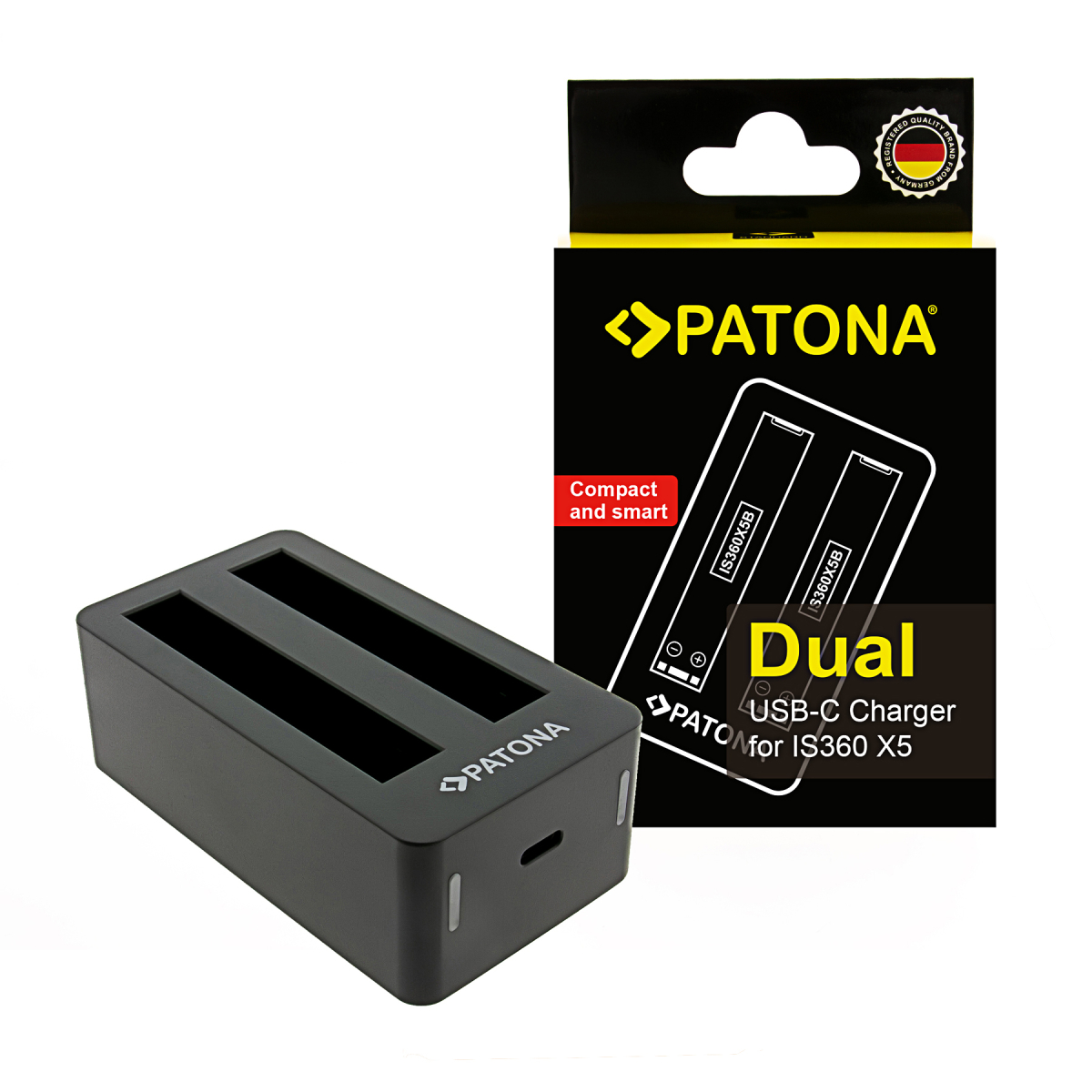 PATONA Dual Ladegerät für Insta360 X5 – USB-C kompakt