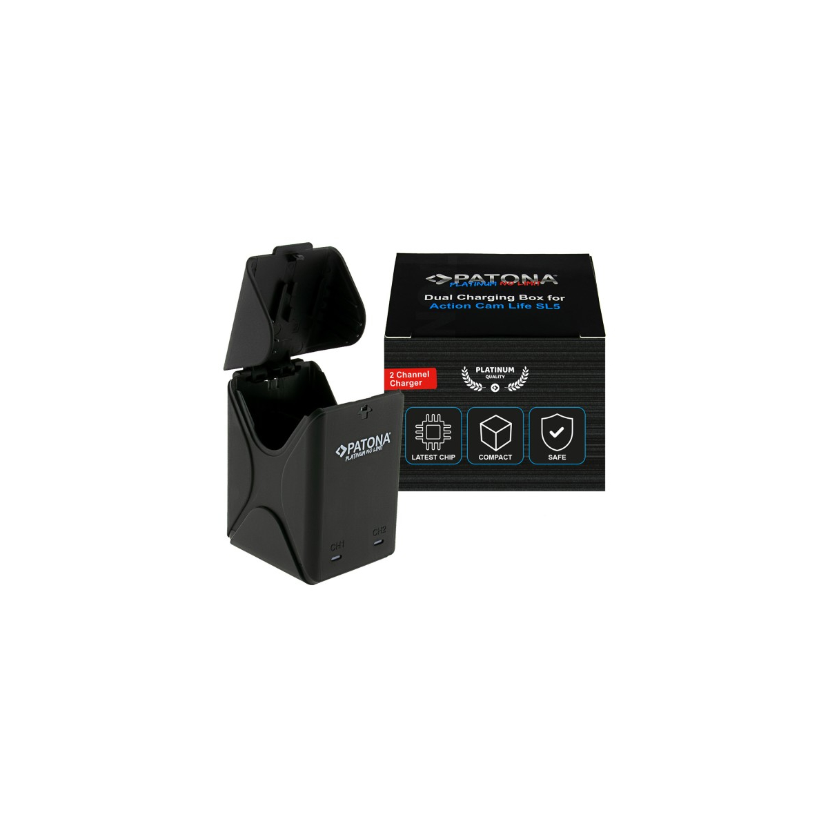 Platinum Dual-Charger Ladebox für PATONA Action Cam Life SL5