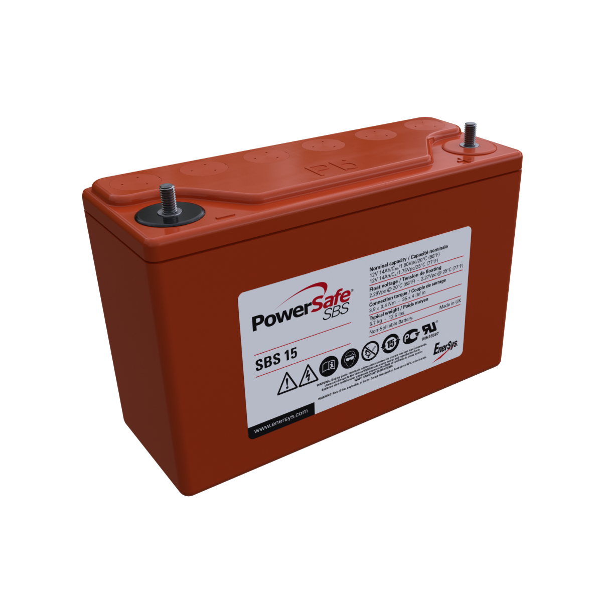 EnerSys PowerSafe SBS 15 Reinblei-Akku 12V 14Ah – 2x M6-Innengewinde