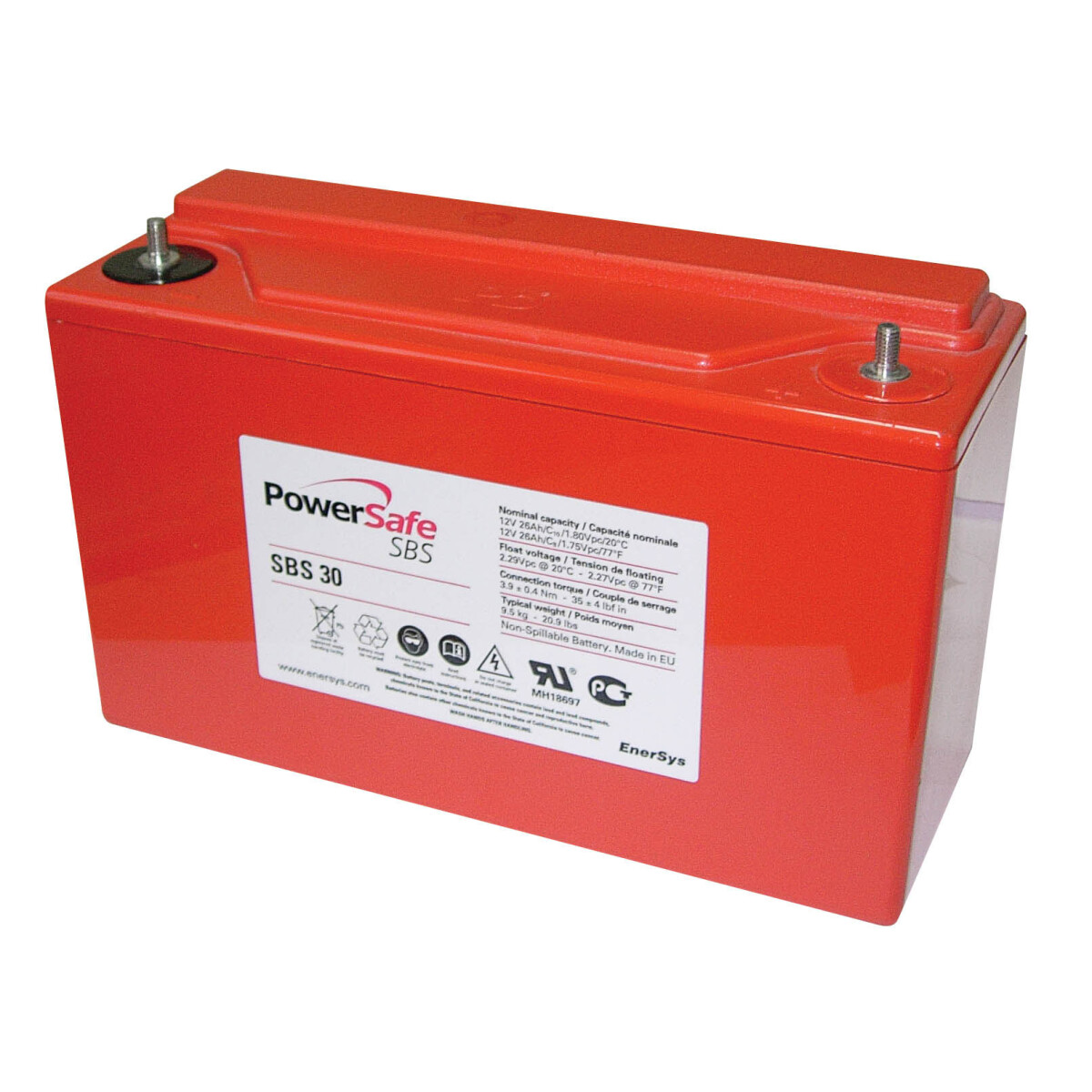 EnerSys PowerSafe SBS 30 Reinblei-Akku 12V 26Ah – 2x M6-Innengewinde