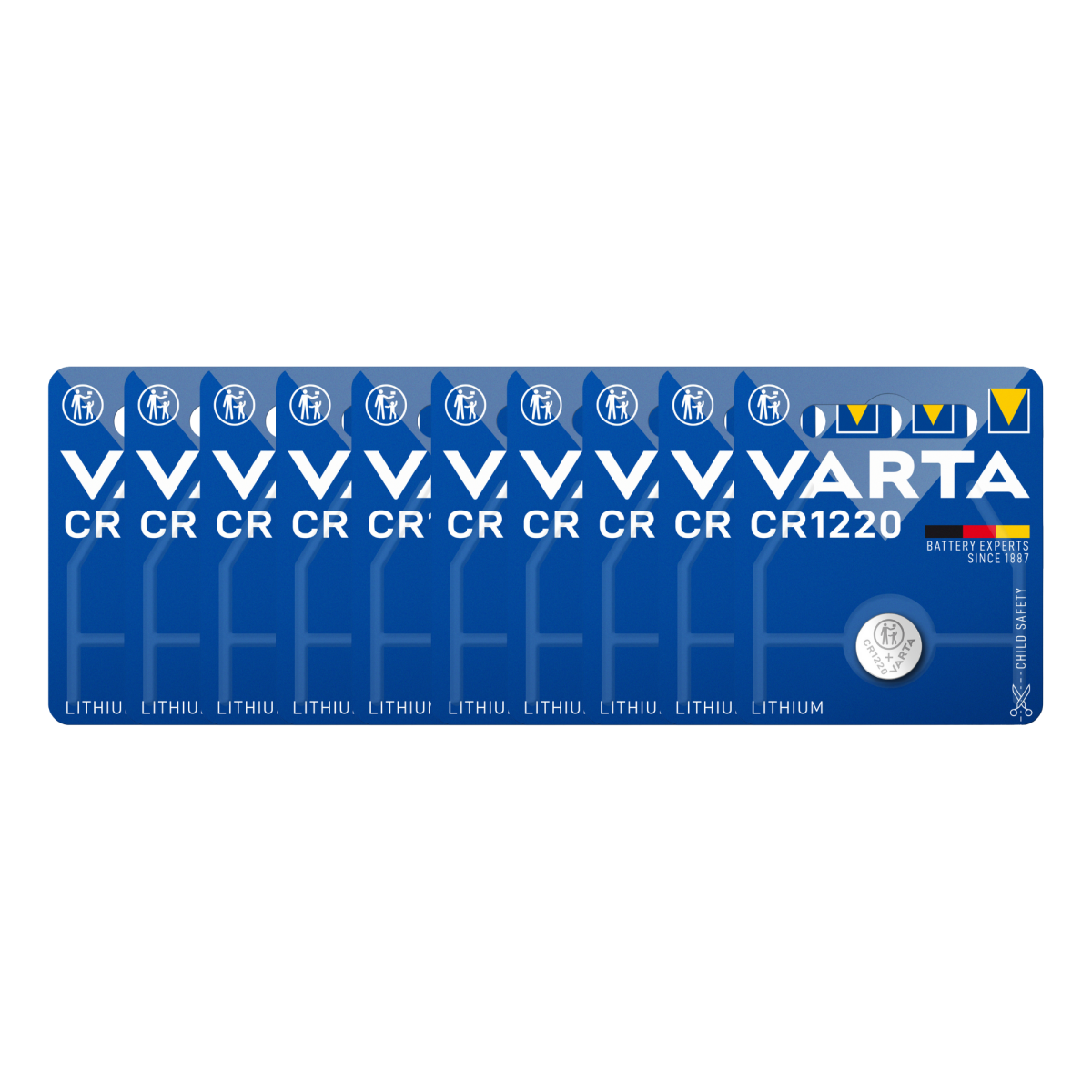 Varta CR1220 Lithium Knopfzelle 3V 1er Blister – 10er-Set