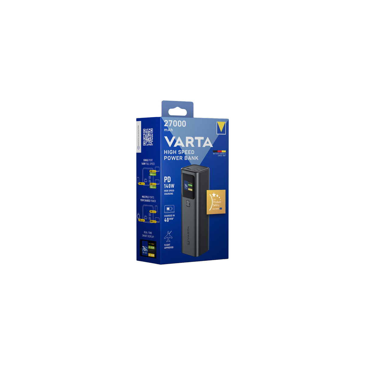VARTA Powerbank 27.000 mAh – Schnellladen bis 140 W, USB-C PD, High-Capacity