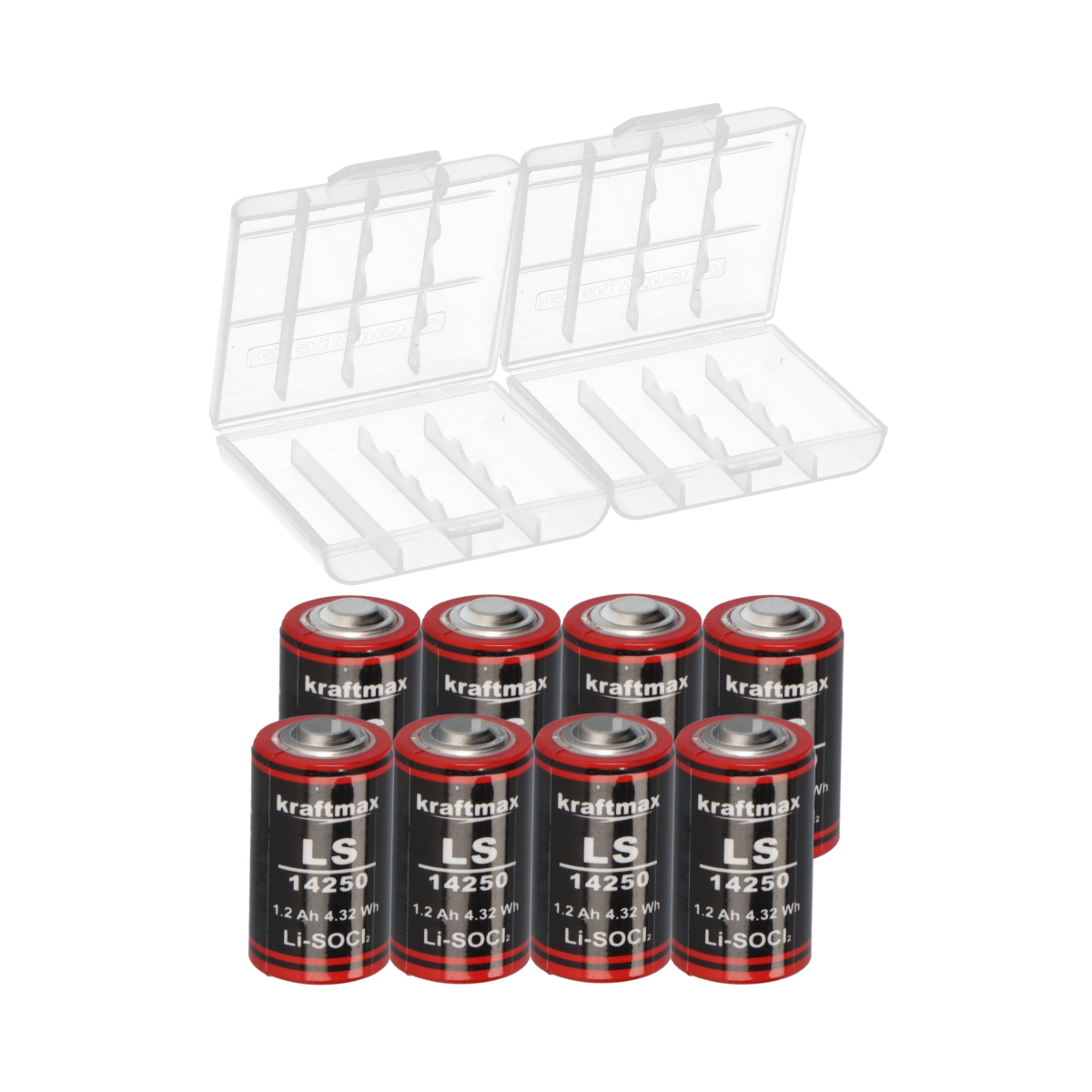 8x Kraftmax Lithium 3,6V Batterie LS14250 1/2 AA - Zelle ER14250 Li-SOCl2 + Box