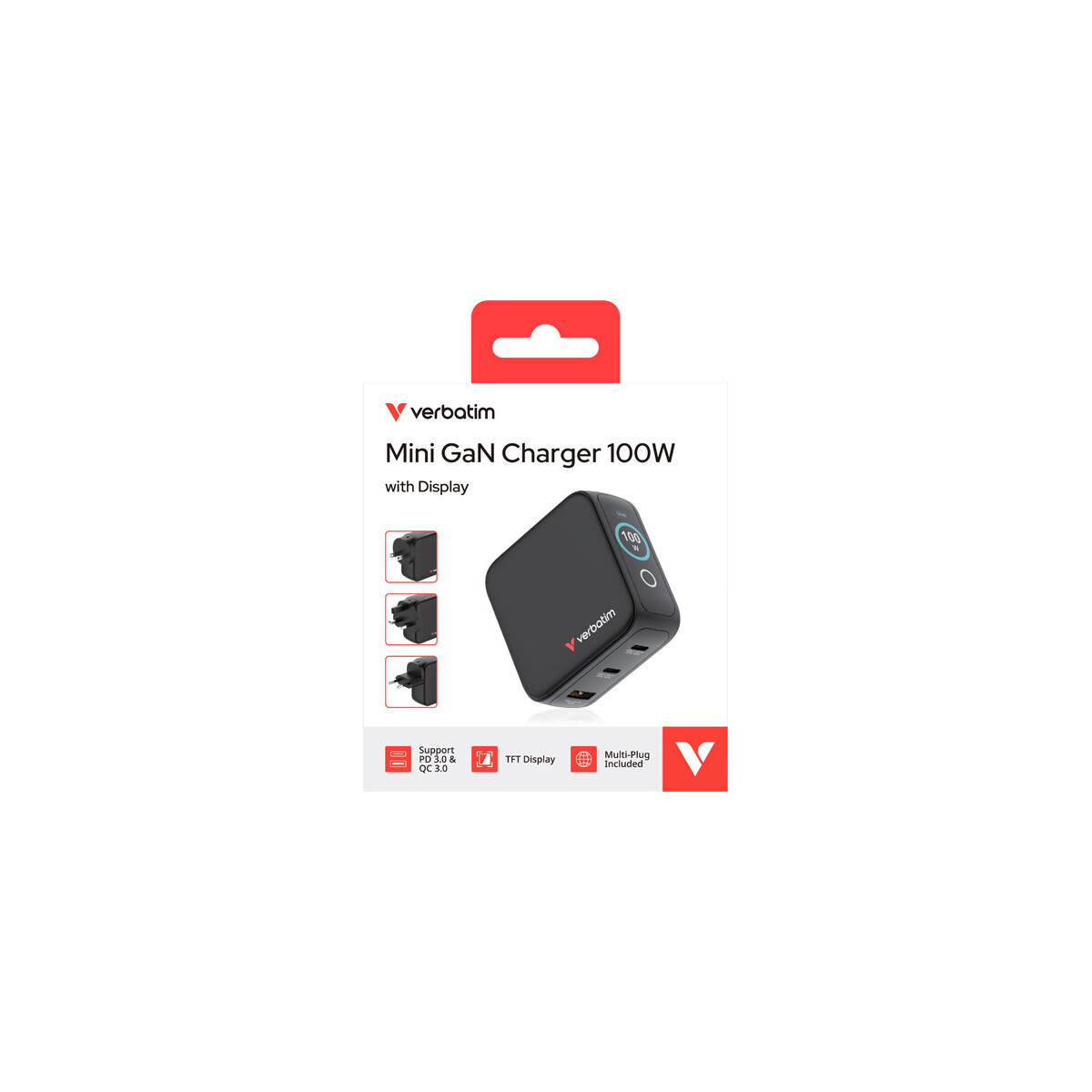 Mini GaN Ladegerät 100W mit Display, 3 Ports USB-C & USB-A