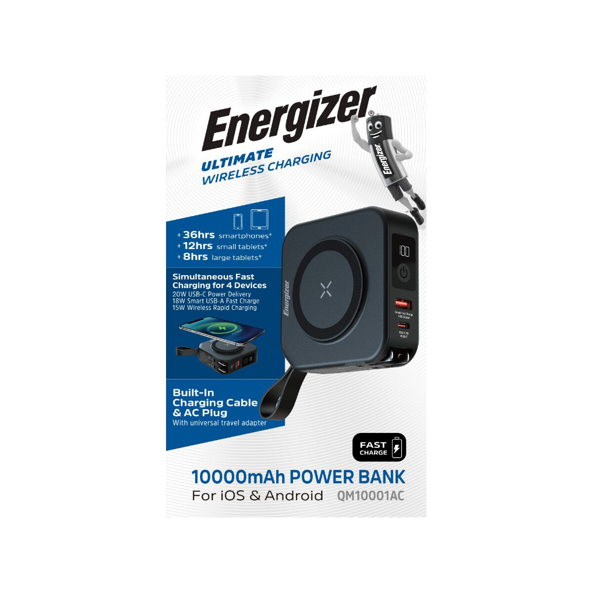 QM10001AC Powerbank 10.000 mAh mit AC, Qi 15W & USB-C PD 20W