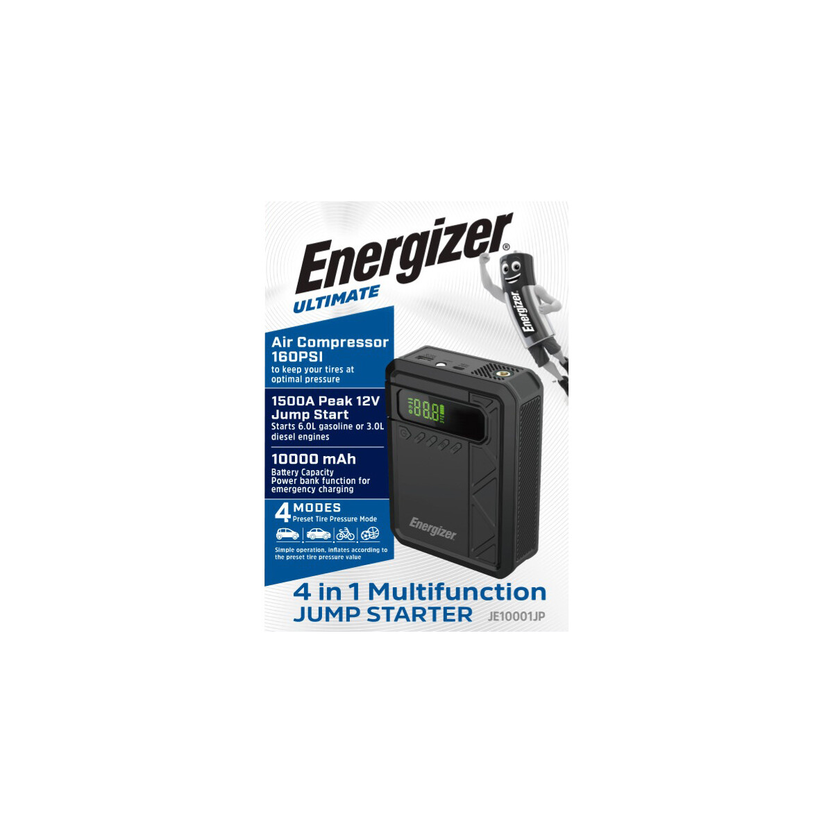 JE10001JP Starthilfe 10.000 mAh mit Kompressor 160 PSI, 1500 A