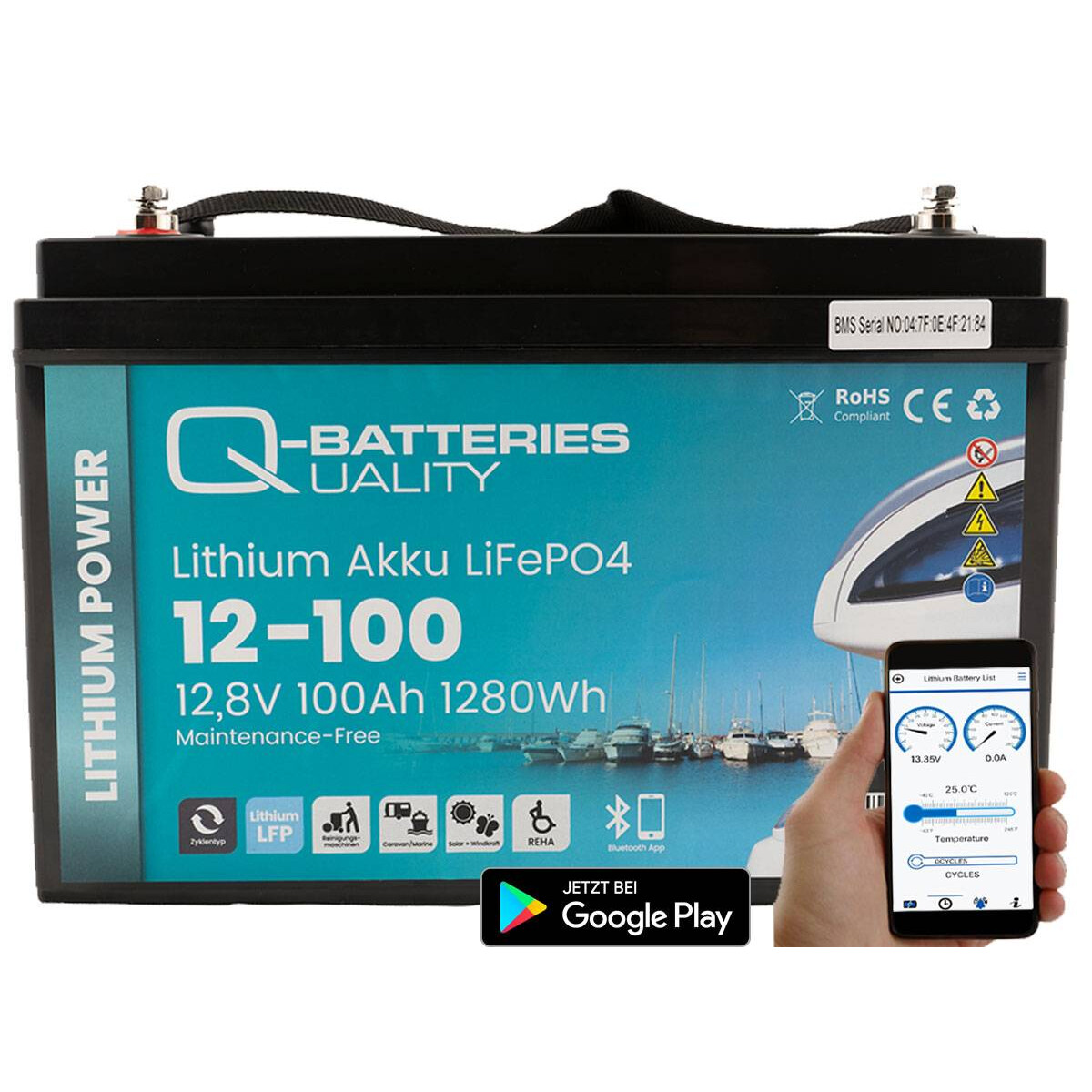 Q-Batteries LiFePO4 Akku 12,8V 100Ah mit Bluetooth & Heizung