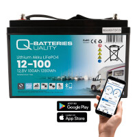 Q-Batteries LiFePO4 Akku 12,8V 100Ah mit Bluetooth & Hei