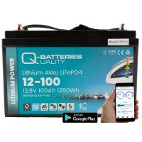 Q-Batteries LiFePO4 Akku 12,8V 100Ah mit Bluetooth & Hei