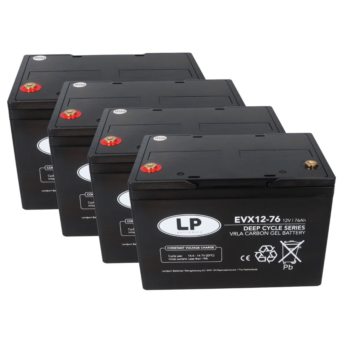 4er Set Landport EVX12-76 T6 12V 76Ah M6 Schraubanschluss AGM