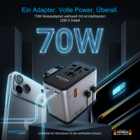 Universal-Reiseadapter mit austauschbaren EU-, UK- und US-St
