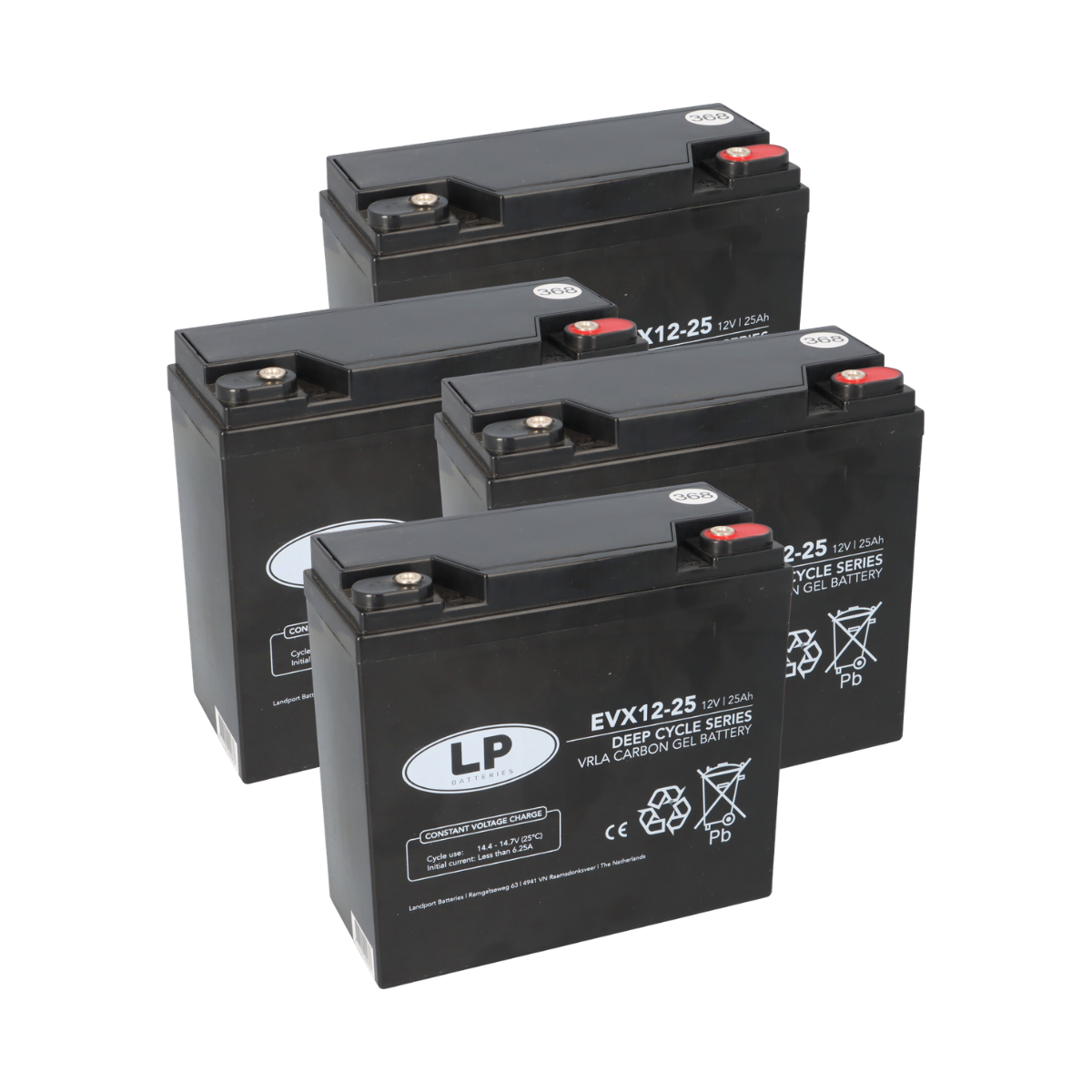48V 25Ah AGM-GEL Akku-Satz für VELECO Turris & ZT15 – 4x Landport EVX12-25