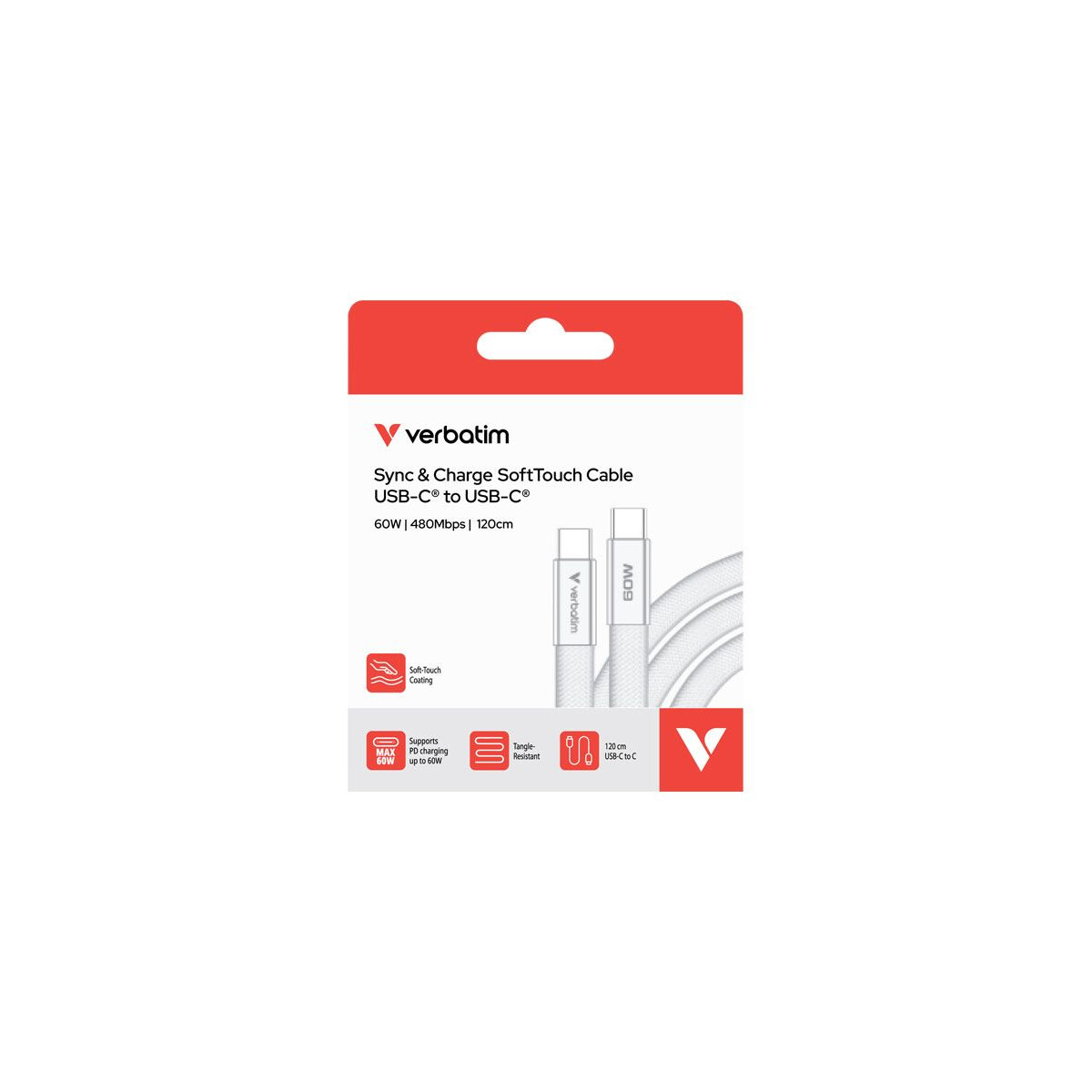 Verbatim SoftTouch USB-C zu USB-C Kabel 60W, 120 cm, Weiß