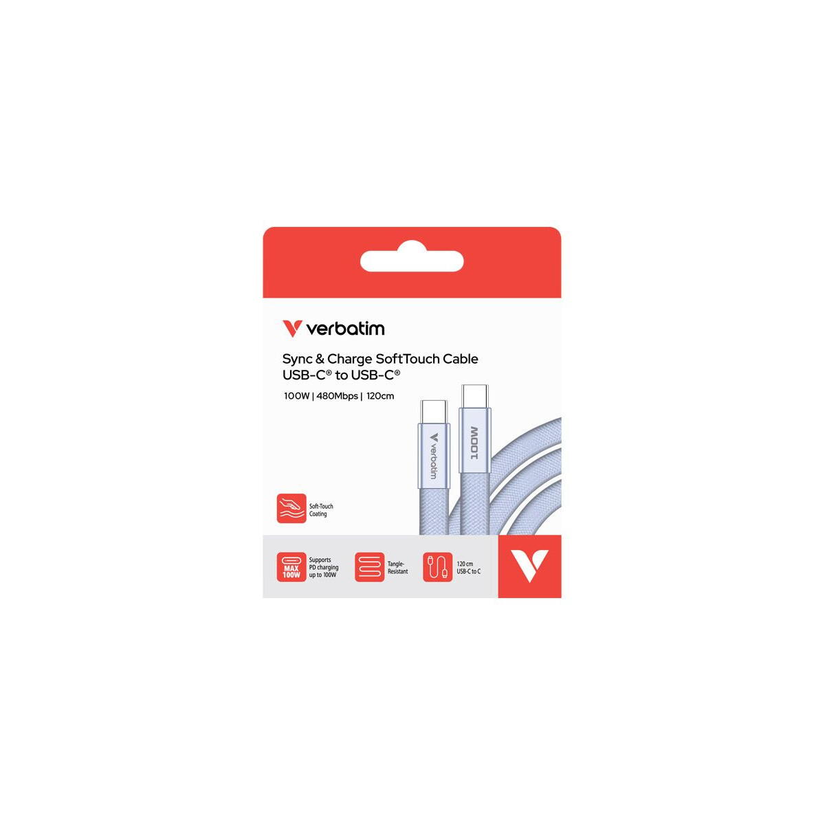Verbatim Sync & Charge SoftTouch USB‑C Kabel 100W, 120 cm, Lila