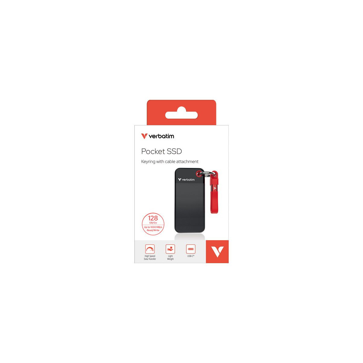 Pocket SSD 128GB USB 3.2 Gen 2 extern, 1000MB/s, Schwarz/Rot