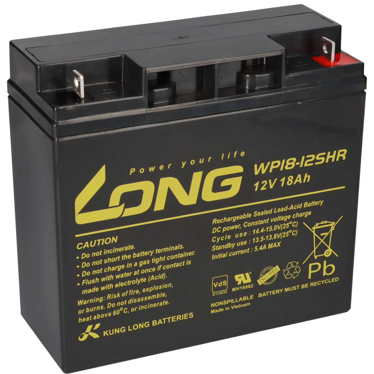 A2 Kung Long VdS WP18-12SHR 12V 18Ah AGM Blei Accu wartungsfrei