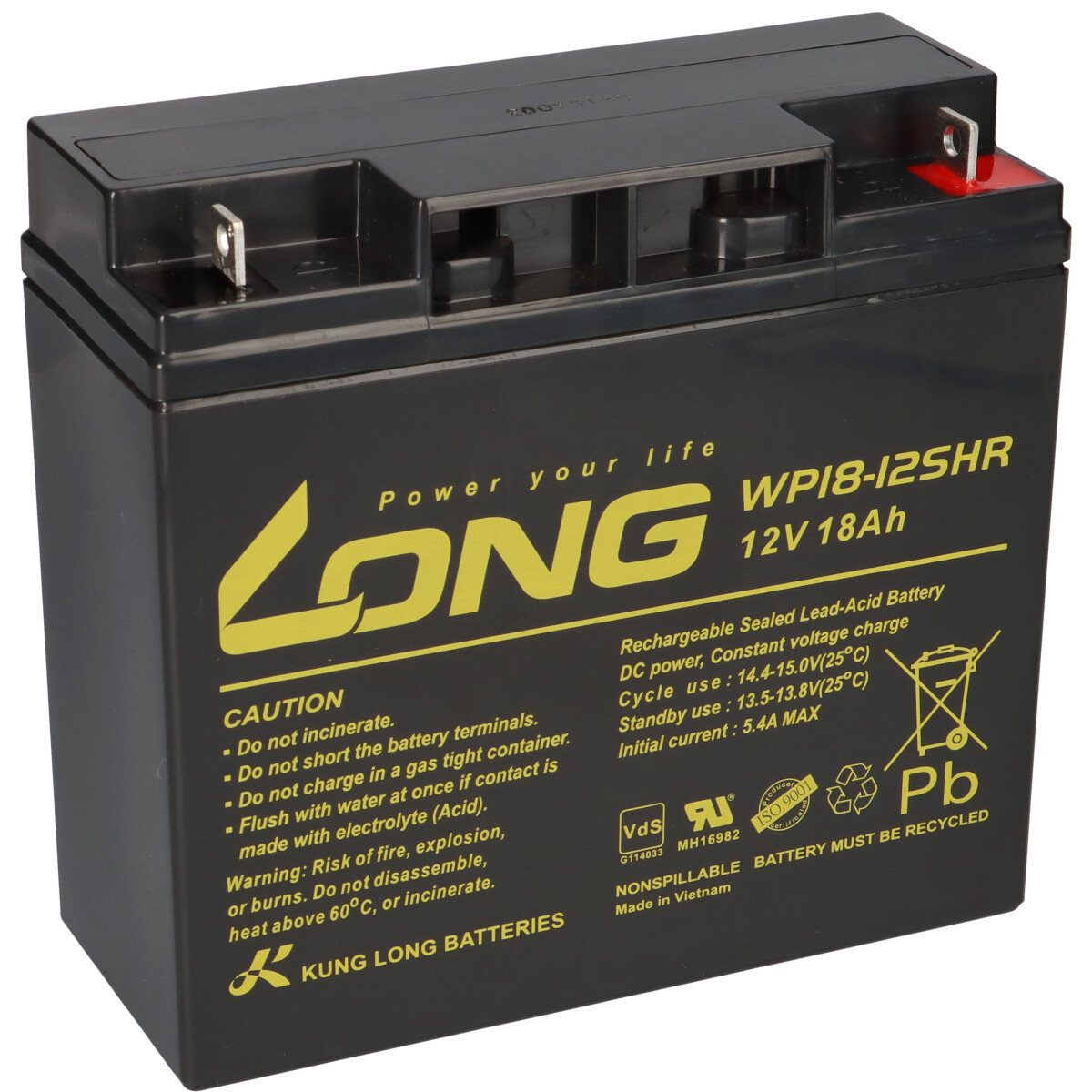 Kung Long WP18-12SHR Ersatzakku 12V 18Ah AGM – M5, 181 × 76 × 167 mm